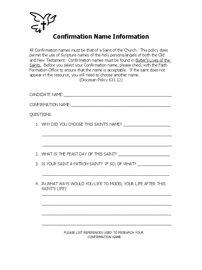 Confirmation Name Information Please List References Used To Research