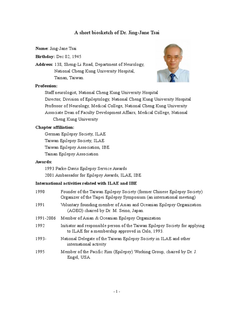A Short Biosketch of Dr. JingJane Tsai Download Free PDF Taiwan