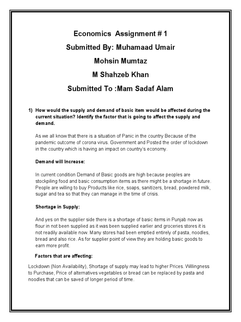 Economics Assignment 1 | PDF | Demand | Price Elasticity Of Demand