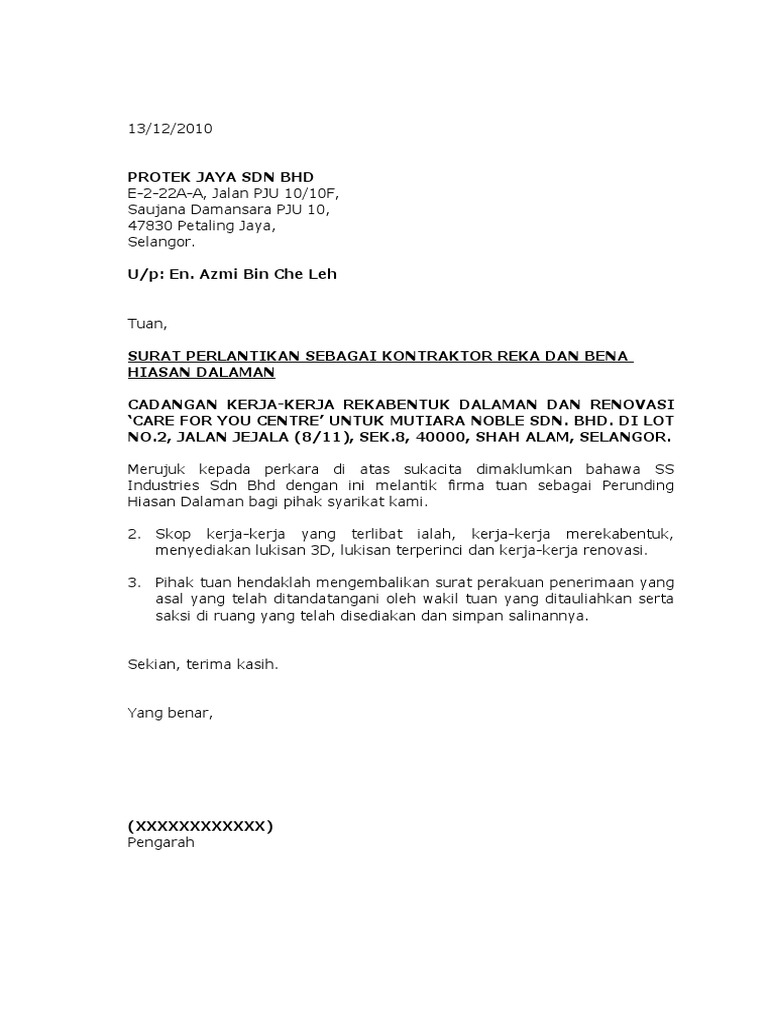 Surat Perlantikan Wakil In English