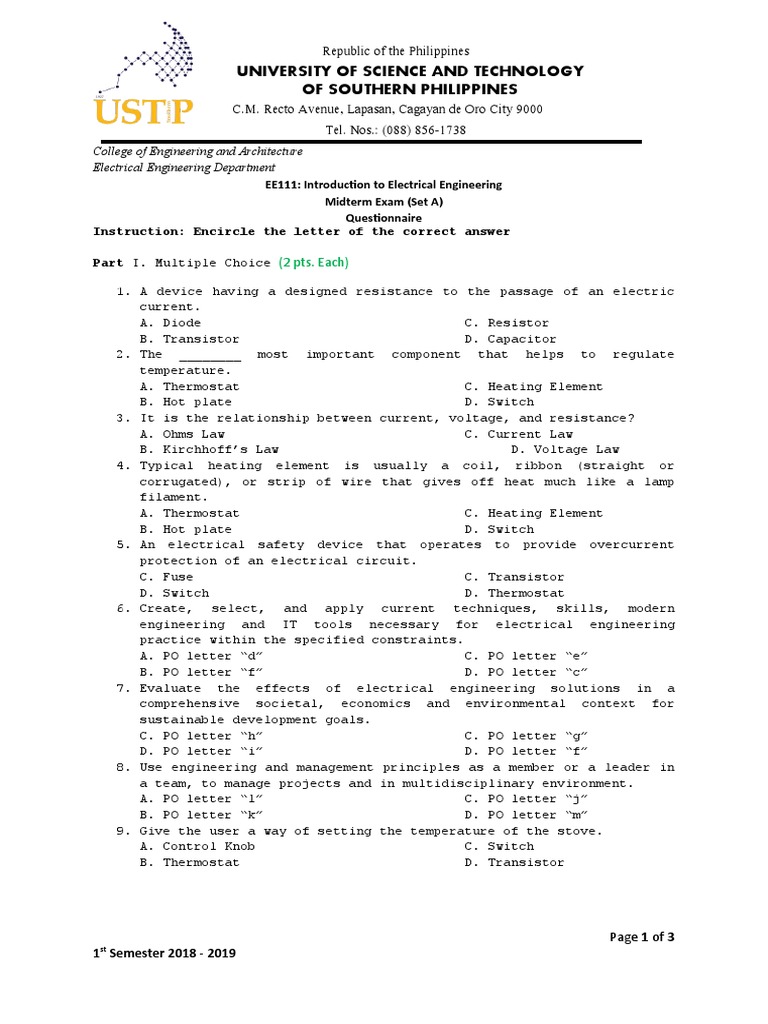 University Of Science And Technology Of Southern Philippines Pdf Electrical Resistance And