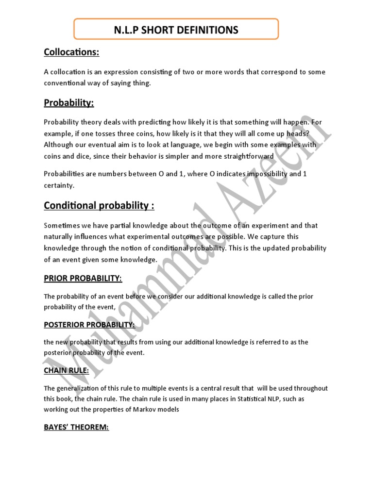 NLP Short Definition PDF Probability Idiom