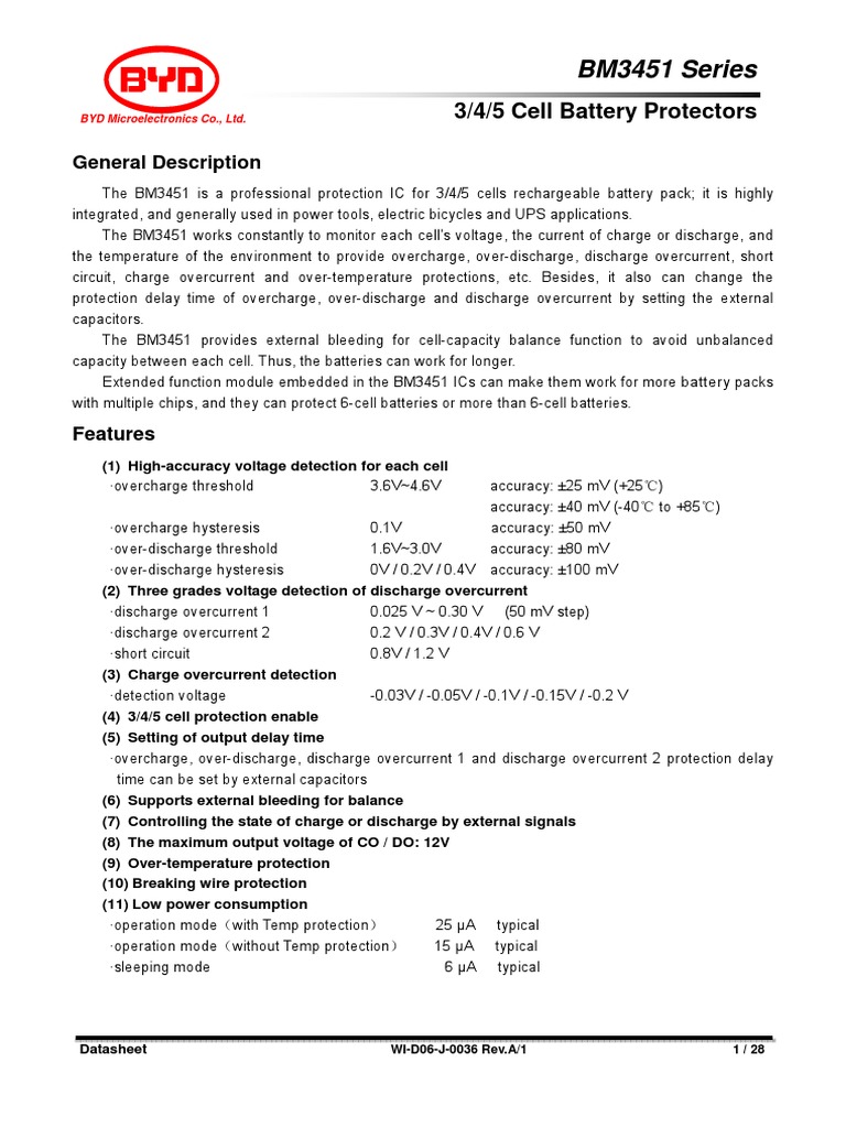 BM3451 Series: 3/4/5 Cell Battery Protectors | PDF | Rechargeable ...
