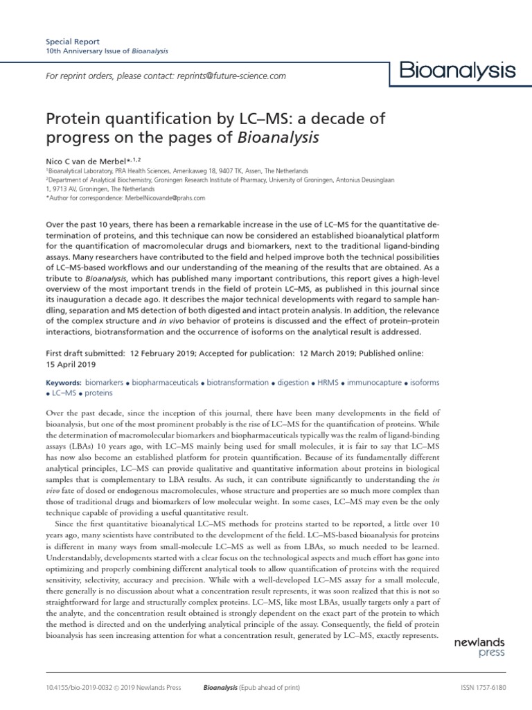 Protein Quantification by LC-MS: A Decade of Progress On The Pages of ...