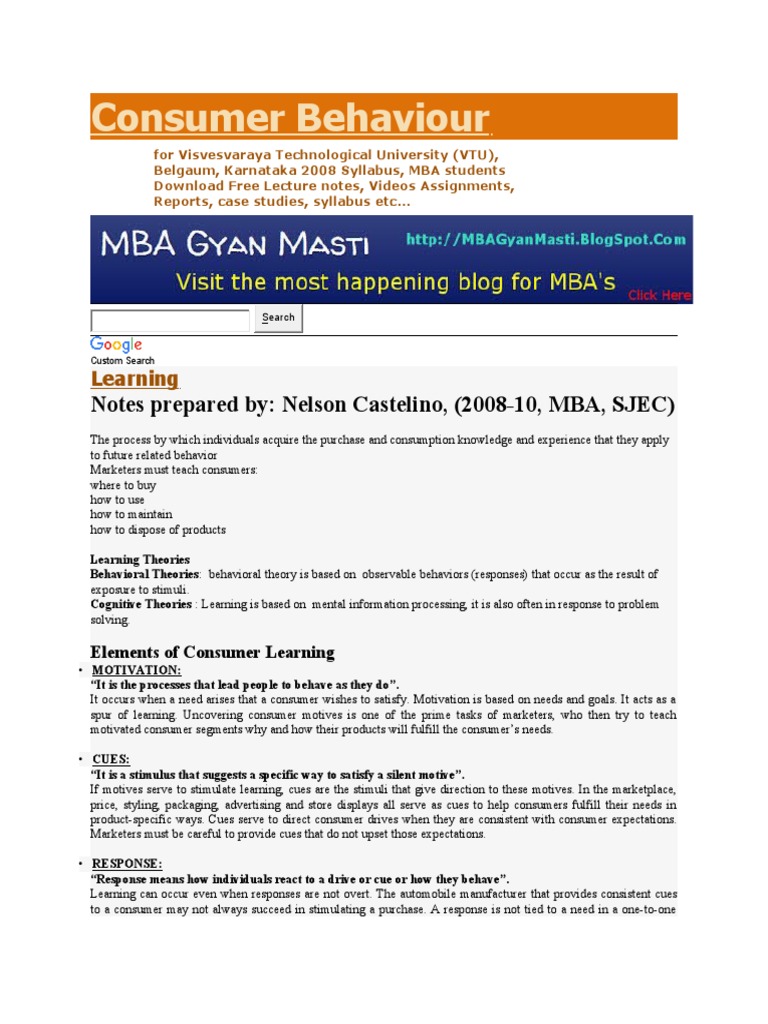 Consumer Behavior Insights for MBA Students | PDF | Classical ...