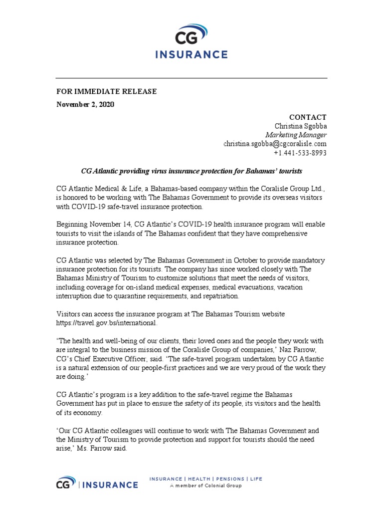 CG Atlantic's COVID-19 Travel Insurance | PDF | The Bahamas | Insurance