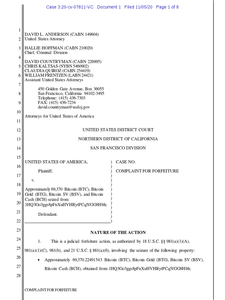 Nature of The Action: Complaint For Forfeiture | PDF | Bitcoin | Asset  Forfeiture