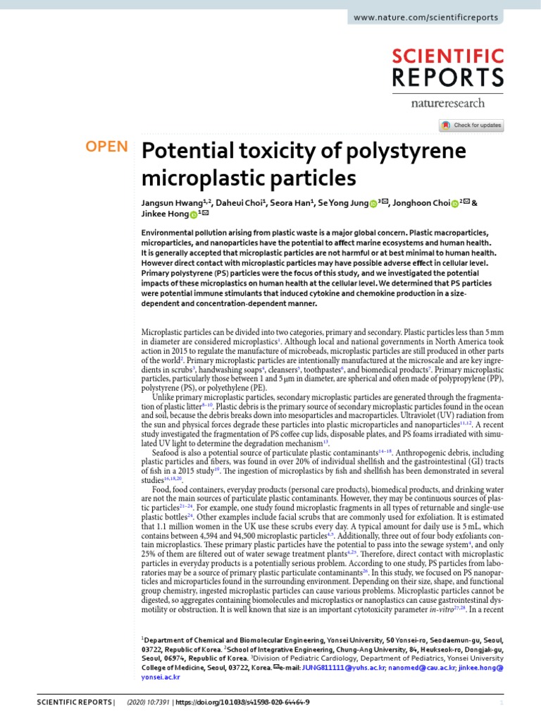 Potential Toxicity of Polystyrene Microplastic Particles | PDF ...