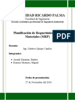 Universidad Ricardo Palma: Planificación de Requerimientos de Materiales (MRP)