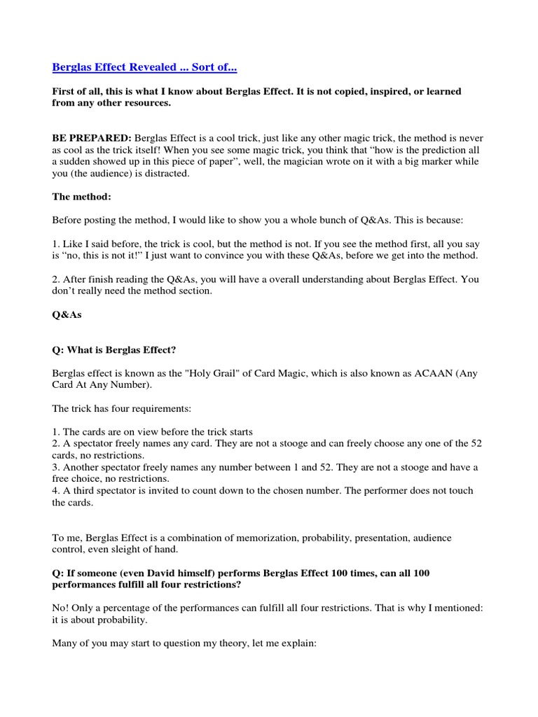 David Berglas - The Bergal Effect PDF | PDF | Magic (Illusion