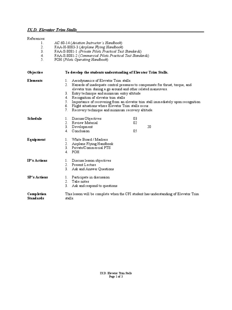 Elevator Trim Stalls PDF Stall (Fluid Mechanics) Aircraft Flight