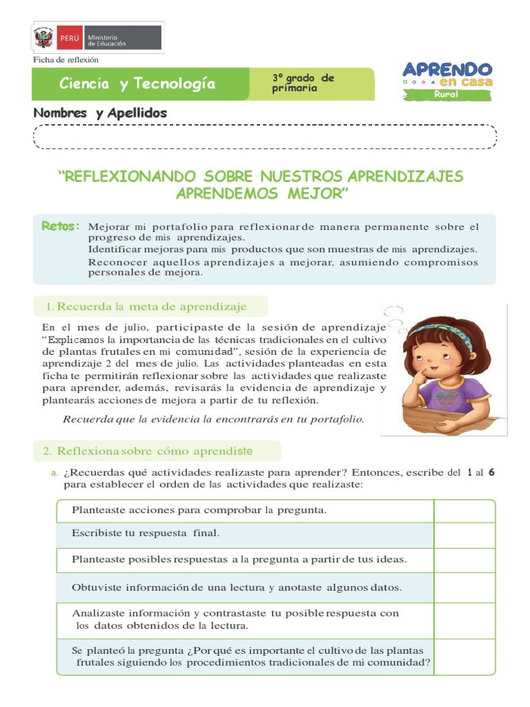 Ficha de Autoaprendizaje Ciencia y Tecnología Sesion Evaluación Tercer ...