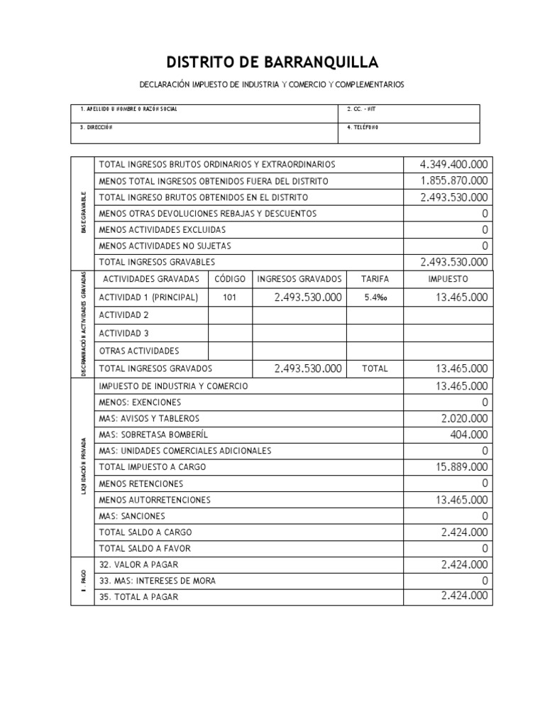 Anexo Declaración Ica Barranquilla PDF Finanzas del gobierno