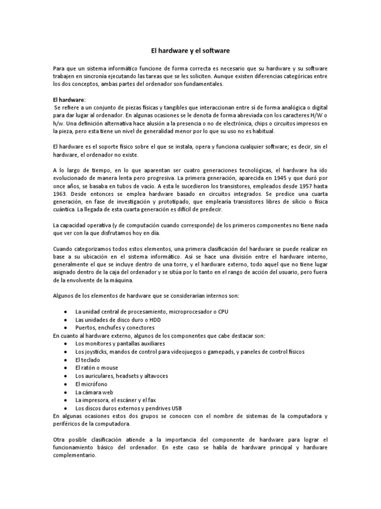 El Hardware y El Software 8° | PDF | Hardware de la computadora ...