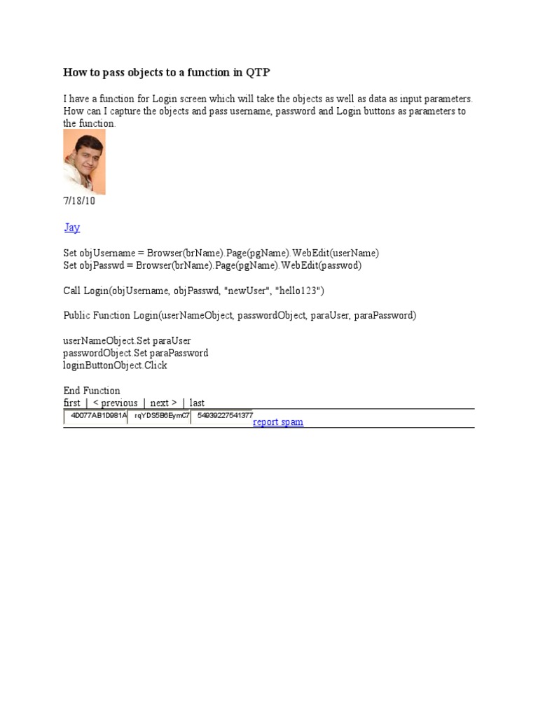 Passing Objects to Functions in QTP | PDF