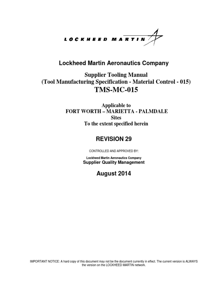 Lockheed Martin Supplier Tooling Manual | PDF | Verification And ...