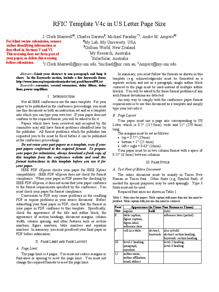 RFIC Template V4c for IEEE Papers | PDF | Page Layout | Typography