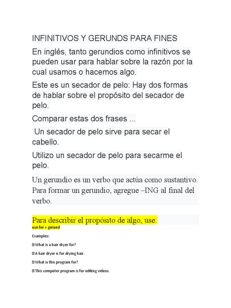 Infinitivos y Gerunds para Fines PDF