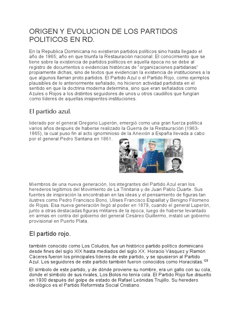 Origen y Evolucion de Los Partidos Politicos en RD | PDF | Gobierno ...