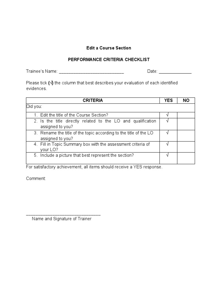 Course Section Editing Checklist | PDF