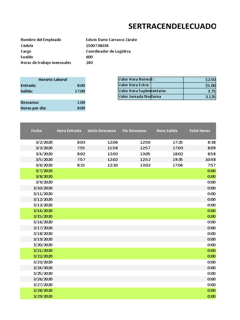 Cálculo de Horas Extras en Excel | PDF | Psicología de sistemas | Salario