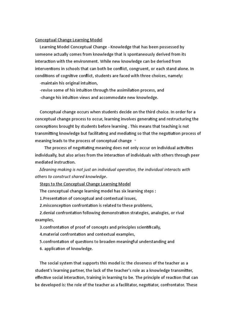 Conceptual Change Learning Model Explained | PDF | Teachers | Learning