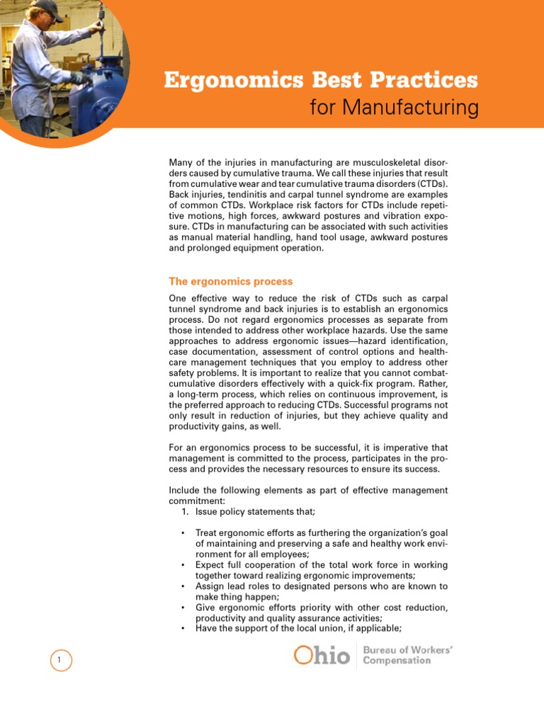 Ergonomics for Manufacturing Safety | PDF