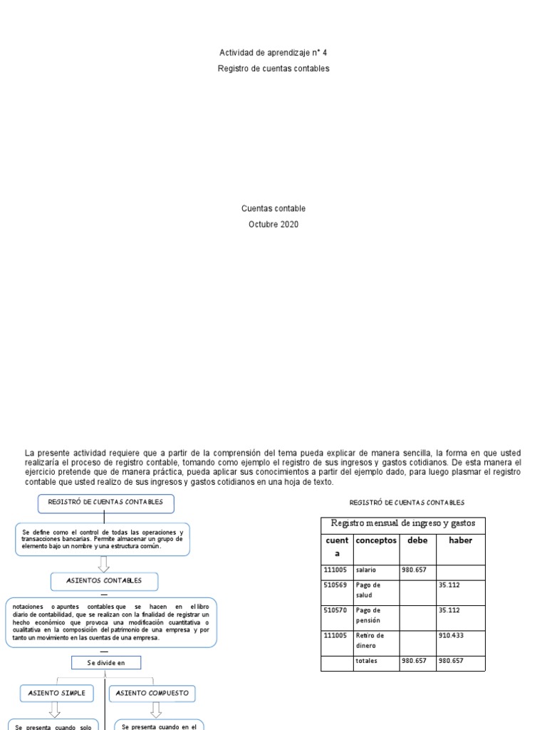 Registro de Cuentas Contables Actividad N° 4 | PDF | Contabilidad ...