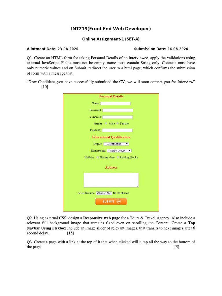 Front End Web Development Assignments | PDF | Cascading Style Sheets ...