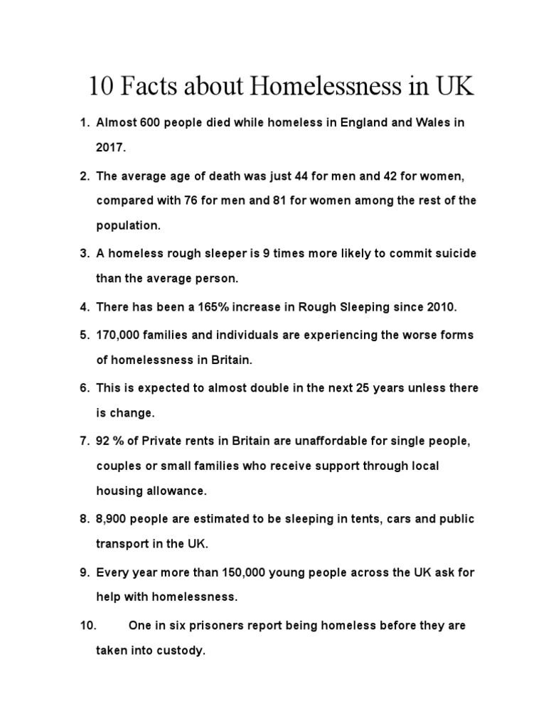 10 FACTS ABOUT HOMELESSNESS IN THE UK PDF intelligence overview