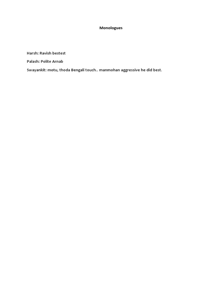 Bengali Touch in Monologues | PDF | Language Arts & Discipline