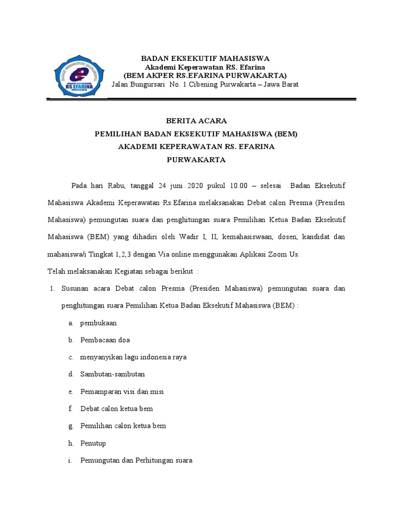 Pemilihan BEM Akper RS Efarina 2020 | PDF