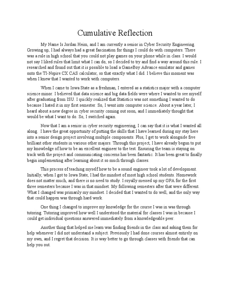 Cumulative Reflection | PDF | Mindset | Tutor