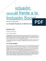 La Exclusión Social frente a la Inclusión Social