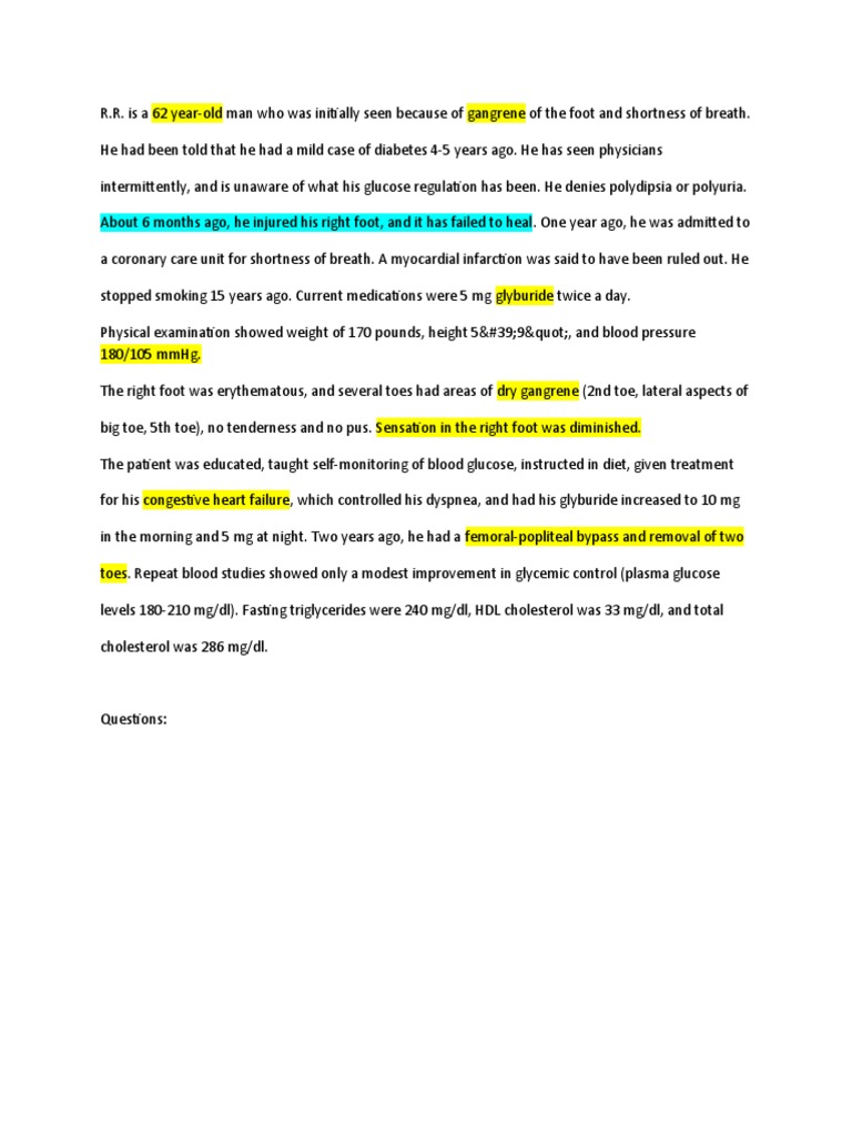 DM Case Study Question and Answer PDF Diabetes Ischemia