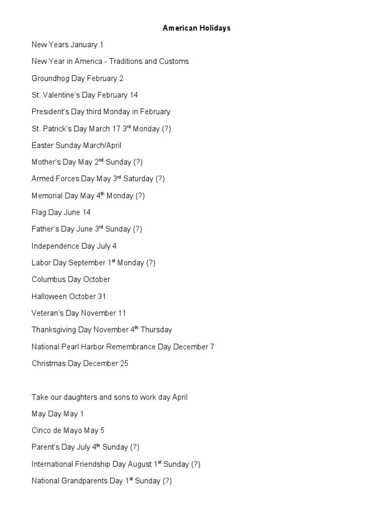 American Holidays PDF