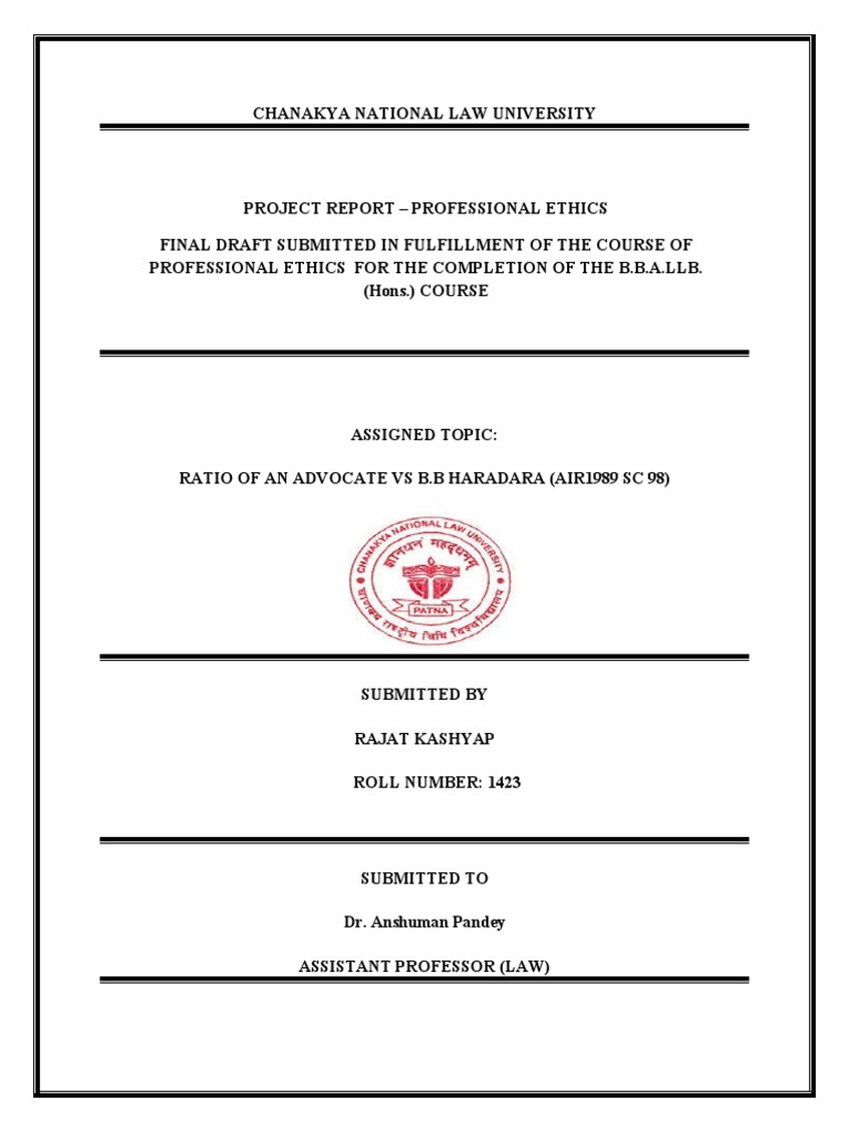 Professional Ethics Project Pdf Advocate Lawsuit