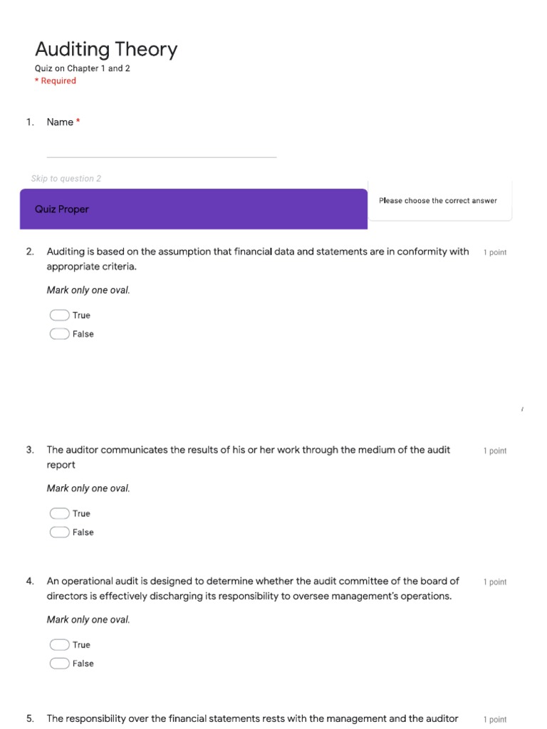 Quiz Auditing Theory Chap 1 and 2 | PDF