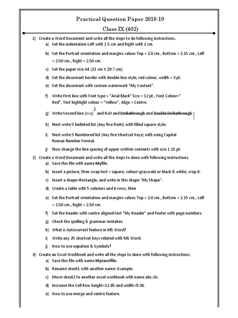Practical question paper 2018 19 class ix pdf worksheet microsoft