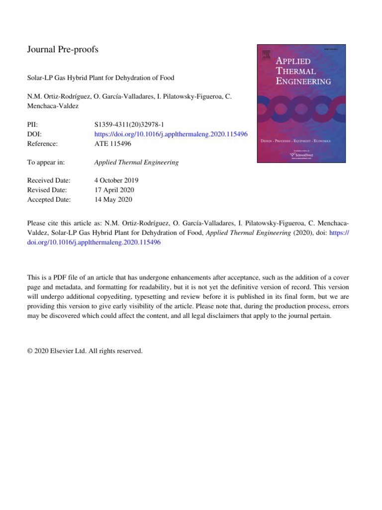 Journal Pre-Proofs: Applied Thermal Engineering | PDF | Solar Energy ...