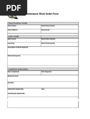 Maintenance Job Order