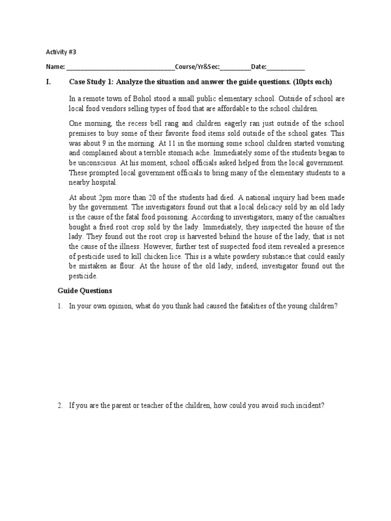 I. Case Study 1: Analyze The Situation and Answer The Guide Questions ...