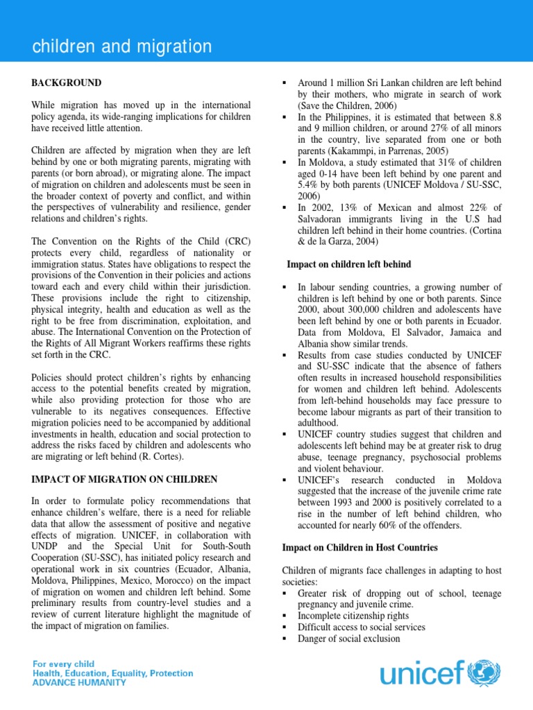 Children and Migration: Background | PDF | Human Migration | Immigration