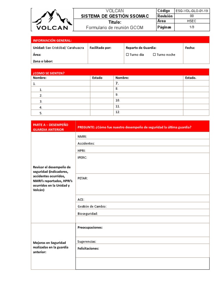 Formulario de Reunión GCOM Volcán | PDF | Violencia | Business