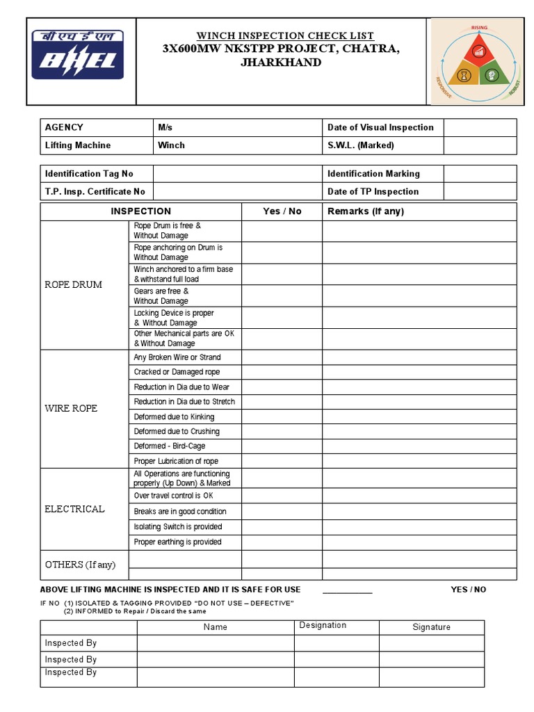 Winch Inspection Checklist for Safety | PDF