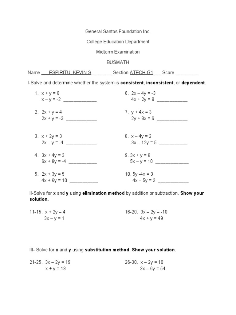 BUSMATH Midterm Exam Solutions Guide | PDF
