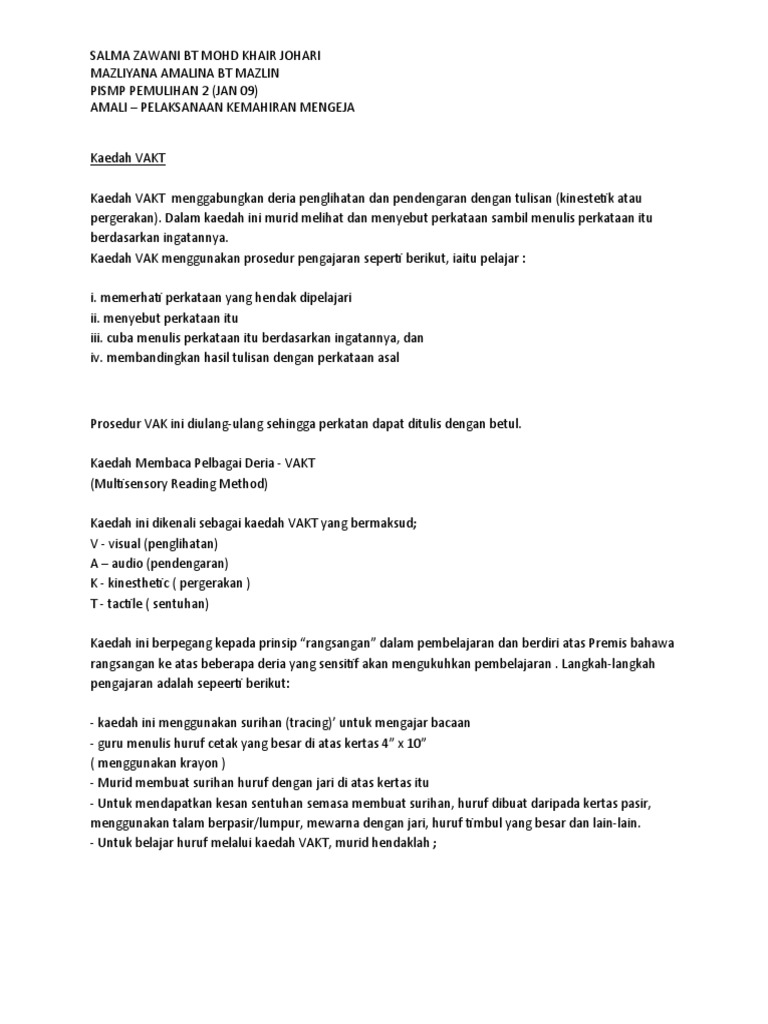 Kaedah VAKT | PDF