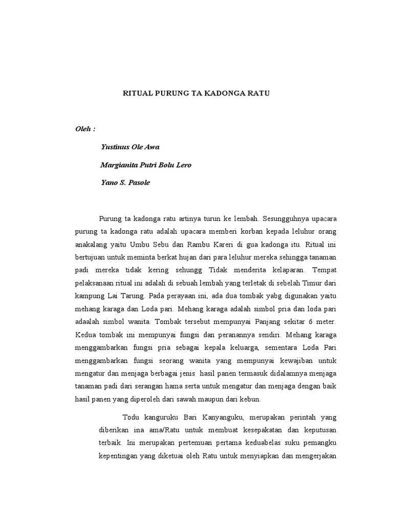 Ritual Purung Ta Kadonga Ratu | PDF