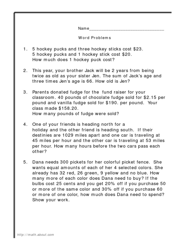 Math Word Problems for Kids | PDF | Ice Hockey | National Hockey League ...