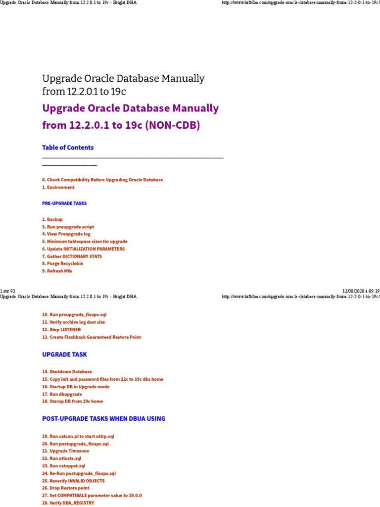 Upgrade Oracle Database Manually From 12.2.0.1 To 19c PDF PDF